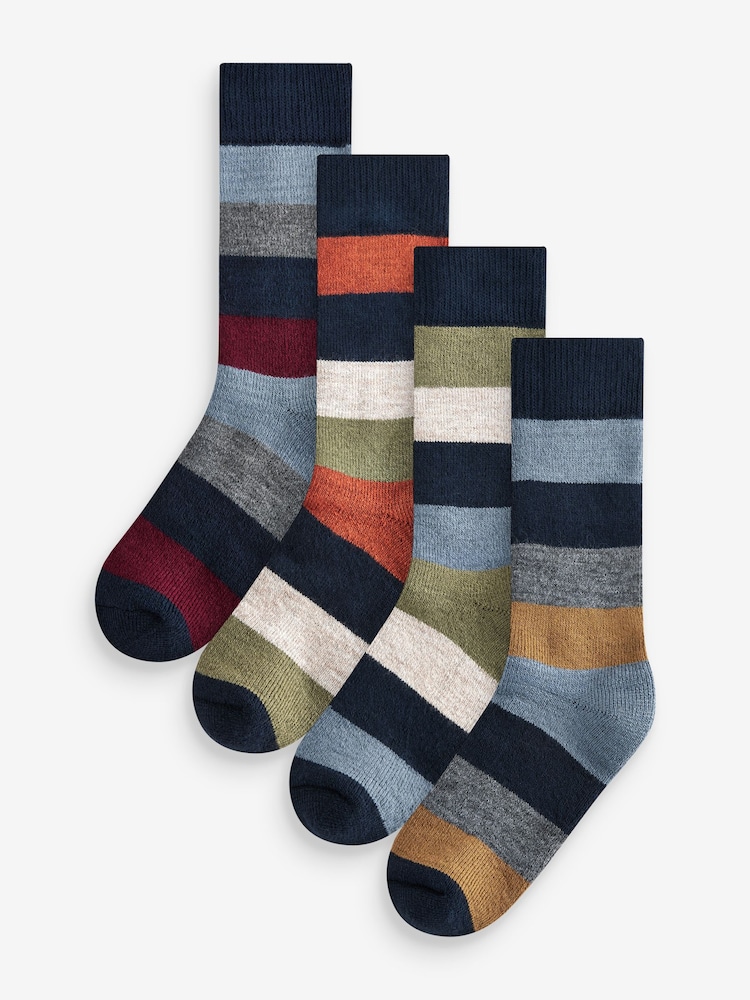 Green/Blue Rugby Stripe Heavyweight Socks 4 Pack - Image 1 of 7