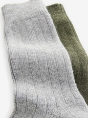 Khaki Green/Grey 2 Pack Signature Lambswool with Cashmere Blend Socks - Image 4 of 4