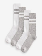 White/Grey 4 Pack Striped Sport Socks - Image 1 of 4