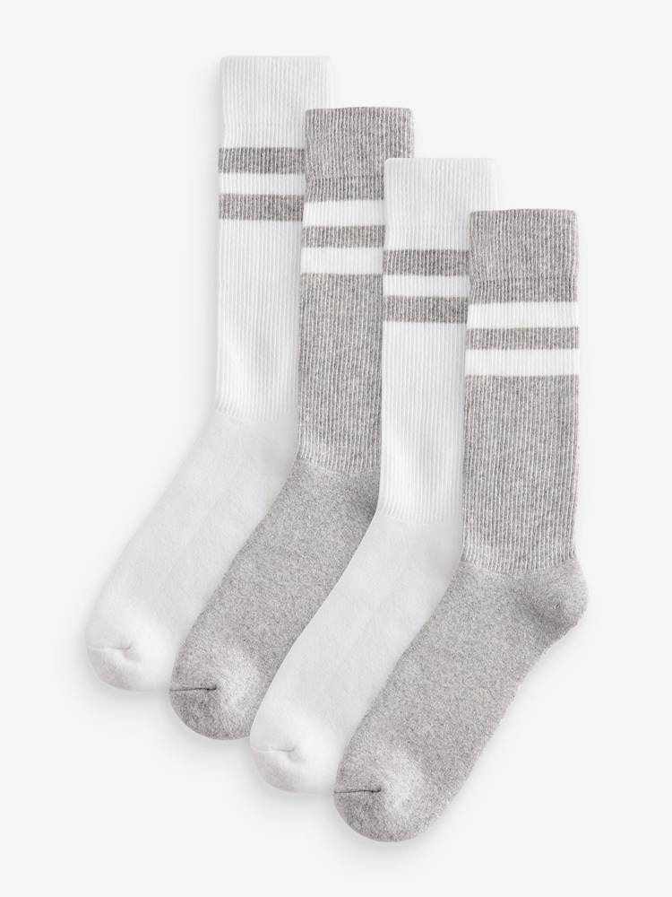 White/Grey 4 Pack Striped Sport Socks - Image 1 of 4