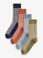 Blue/Orange 4 Pack Herringbone Heavyweight Socks - Image 1 of 7