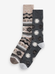 بني/رمادي - جوارب ثقيلة منقوشة - صورة 1 من 5