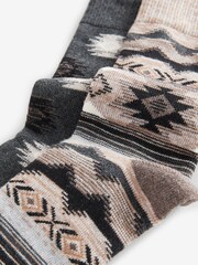 بني/رمادي - جوارب ثقيلة منقوشة - صورة 4 من 5