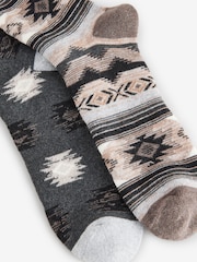 بني/رمادي - جوارب ثقيلة منقوشة - صورة 5 من 5