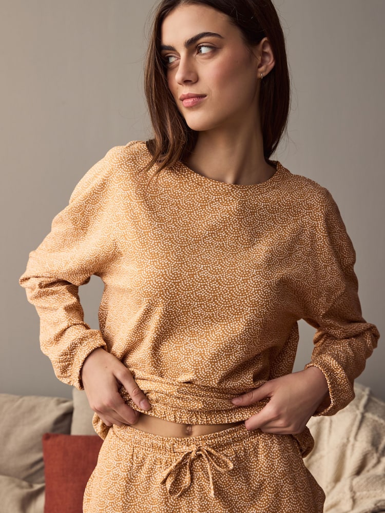 Ochre Yellow Spot 100% Cotton Long Sleeve Pyjamas - Image 4 of 9