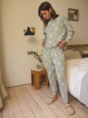 Sage Green Forest 100% Cotton Christmas Long Sleeve Pyjamas - Image 2 of 5