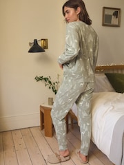 Sage Green Forest 100% Cotton Christmas Long Sleeve Pyjamas - Image 3 of 5