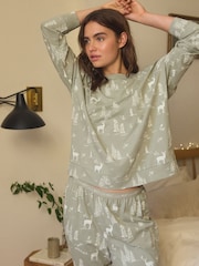 Sage Green Forest 100% Cotton Christmas Long Sleeve Pyjamas - Image 4 of 5