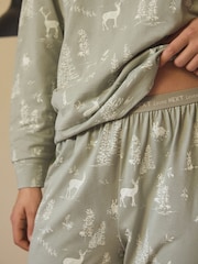 Sage Green Forest 100% Cotton Christmas Long Sleeve Pyjamas - Image 5 of 5