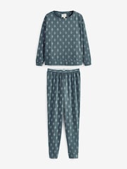 Blue/Silver Foil 100% Cotton Long Sleeve Pyjamas - Image 1 of 5