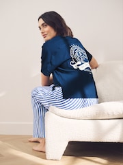 Navy Blue Stripe 100% Cotton Short Sleeve Pyjamas - Image 2 of 11