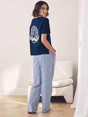 Navy Blue Stripe 100% Cotton Short Sleeve Pyjamas - Image 4 of 11