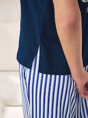 Navy Blue Stripe 100% Cotton Short Sleeve Pyjamas - Image 6 of 11