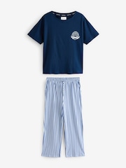 Navy Blue Stripe 100% Cotton Short Sleeve Pyjamas - Image 8 of 11