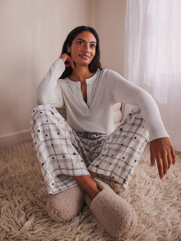 Grey Star Check 100% Cotton Pointelle and Flannel Pyjamas - Image 1 of 13