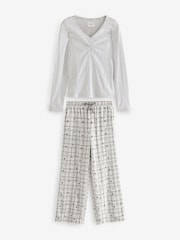 Grey Star Check 100% Cotton Pointelle and Flannel Pyjamas - Image 9 of 13