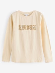 Cream Long Sleeve 100% Cotton Amore Embellished T-Shirt - Image 1 of 1