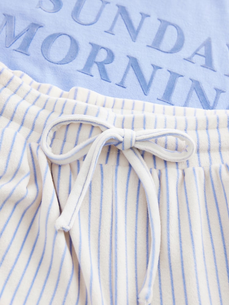 Blue Stripe Short Sleeve and Fleece Bottom Pyjamas - Image 10 of 11