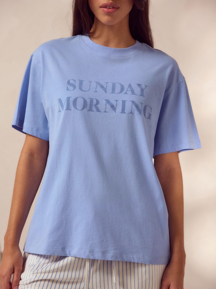 Blue Stripe Short Sleeve and Fleece Bottom Pyjamas - Image 5 of 11