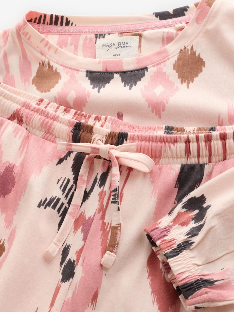 Ecru/Rosa Ikatmuster - Langärmeliger Pyjama aus 100 % Baumwolle - Bild 5 von 5