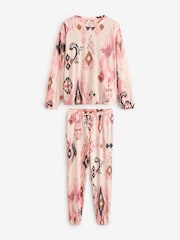 Ecru/Rosa Ikatmuster - Langärmeliger Pyjama aus 100 % Baumwolle - Bild 5 von 9