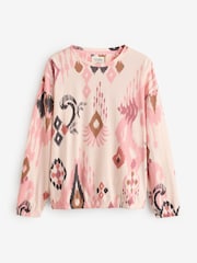 Ecru/Rosa Ikatmuster - Langärmeliger Pyjama aus 100 % Baumwolle - Bild 2 von 5