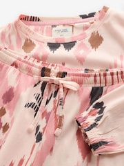 Ecru/Rosa Ikatmuster - Langärmeliger Pyjama aus 100 % Baumwolle - Bild 4 von 5