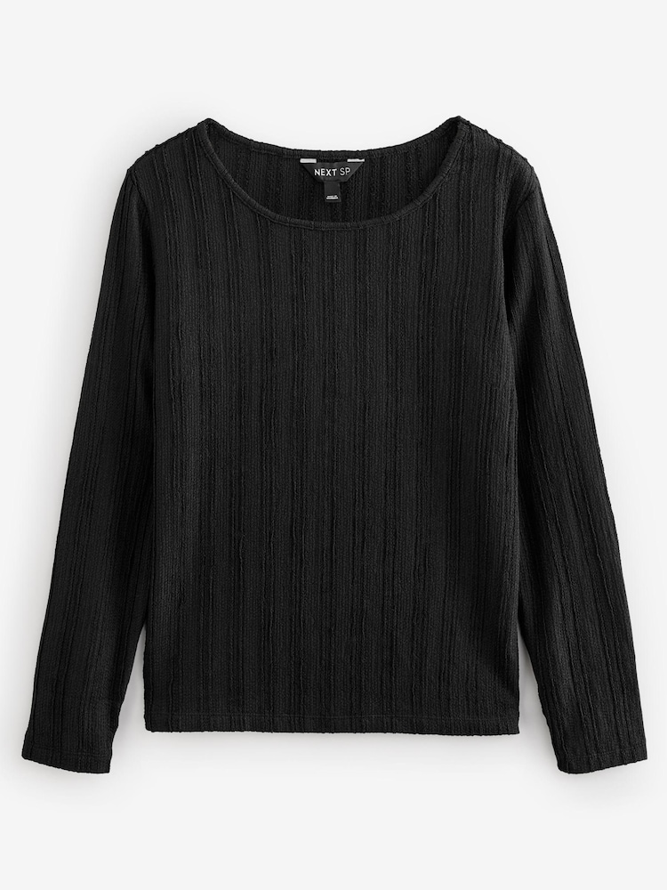 Black Long Sleeve Textured Top - Image 1 of 1