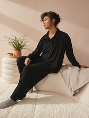 Black Plisse Button Through Pyjamas - Image 1 of 10