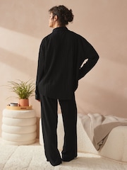 Black Plisse Button Through Pyjamas - Image 3 of 10