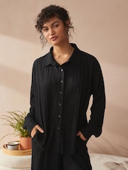 Black Plisse Button Through Pyjamas - Image 4 of 10
