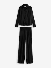 Black Plisse Button Through Pyjamas - Image 6 of 10