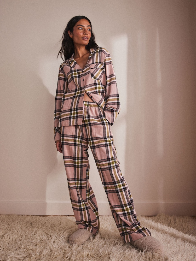 Rosa, kariert - Flannel Button 100% Cotton Through Pyjamas - Bild 1 von 9 Rosa, kariert - Flannel Button 100% Cotton Through Pyjamas - Bild 1 von 9