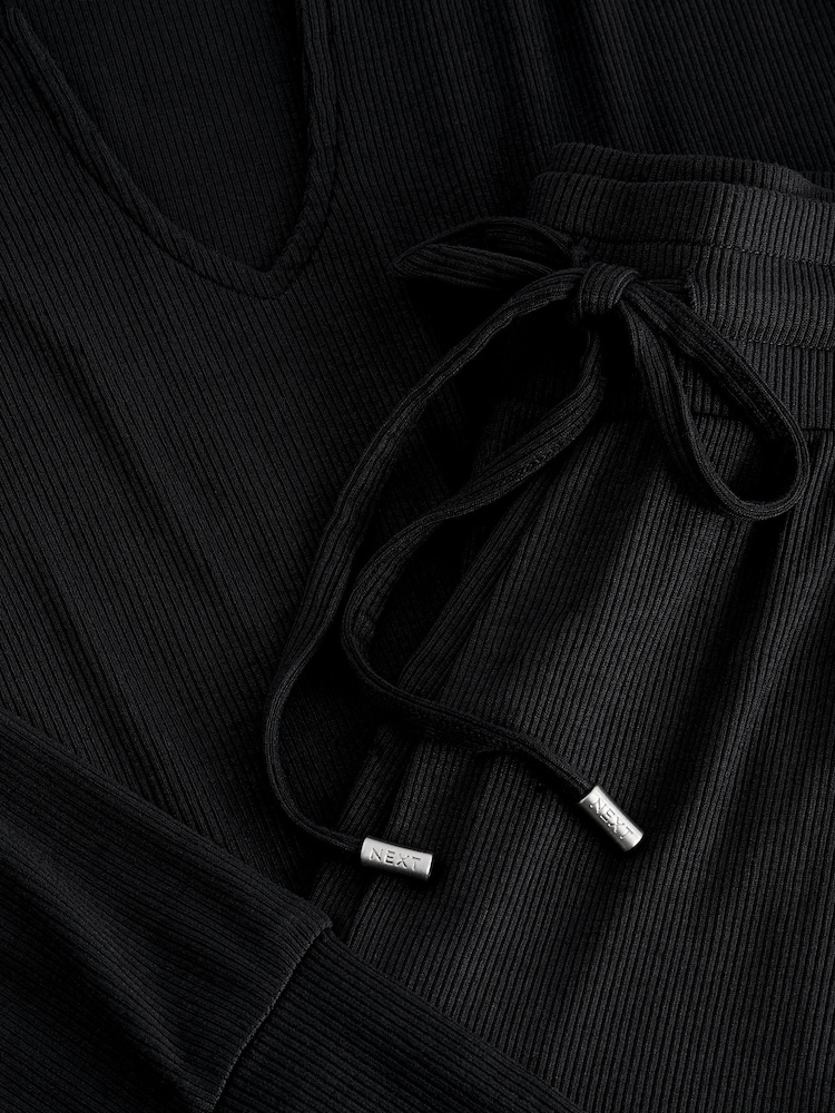 Black Ribbed Long Sleeve Pyjamas - Image 10 of 10