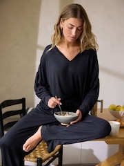 Black Ribbed Long Sleeve Pyjamas - Image 3 of 10