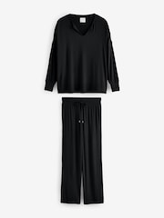 Black Ribbed Long Sleeve Pyjamas - Image 6 of 10