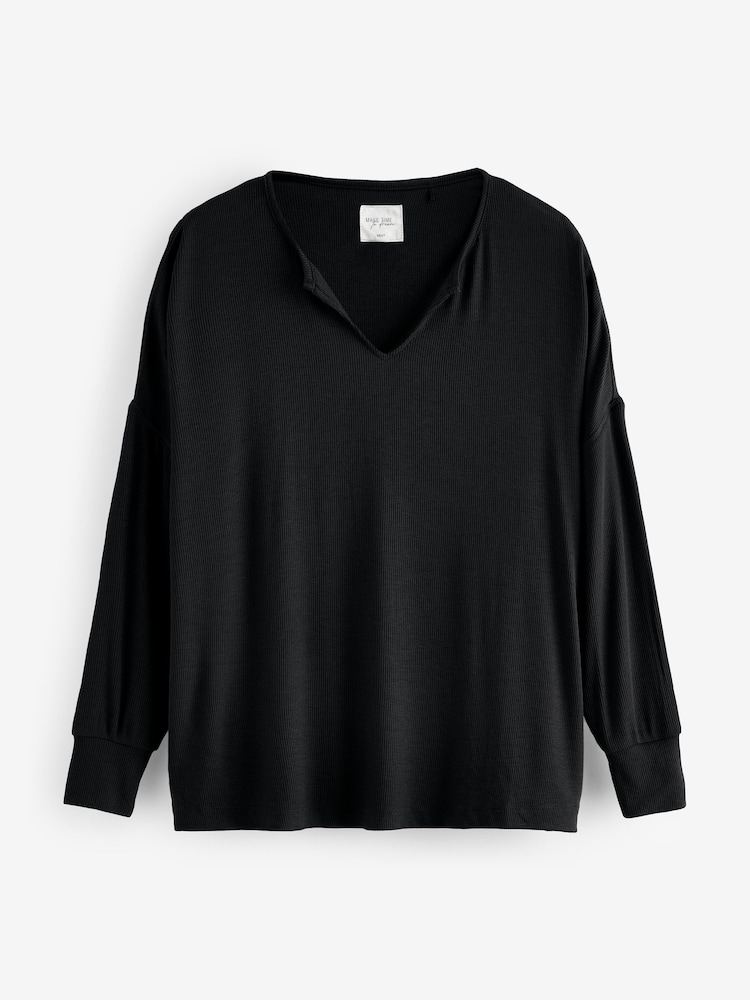 Black Ribbed Long Sleeve Pyjamas - Image 7 of 10