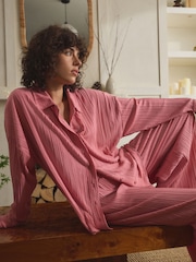 Pink Plisse Button Through Pyjamas - Image 1 of 5