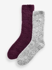 Grey/Red Cosy Bed Socks 2 Pack - Image 1 of 6