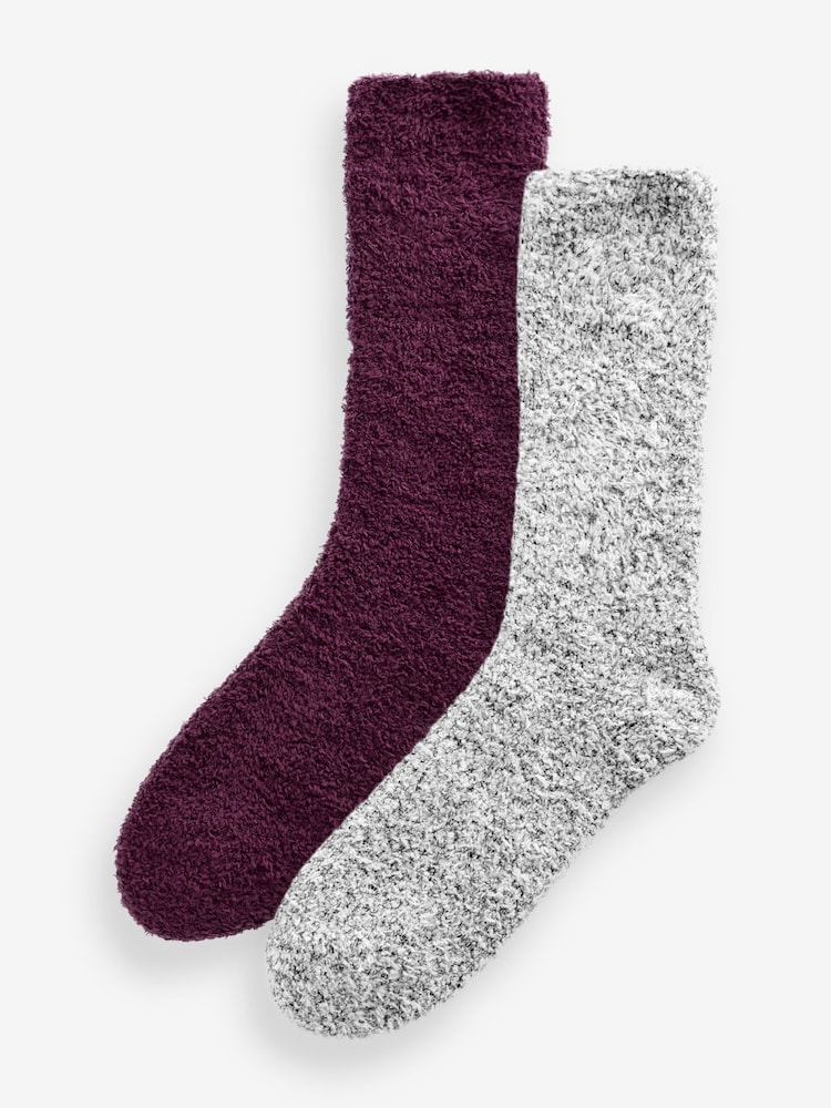 Grey/Red Cosy Bed Socks 2 Pack - Image 1 of 6