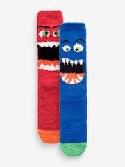 Red/Blue Pattern Cosy Bed Socks 2 Pack - Image 1 of 6