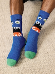 Red/Blue Pattern Cosy Bed Socks 2 Pack - Image 4 of 6