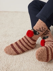 Red/Brown Cosy Christmas Bed Socks 2 Pack - Image 3 of 7