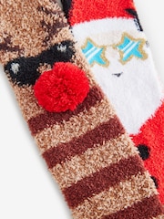 Red/Brown Cosy Christmas Bed Socks 2 Pack - Image 4 of 7