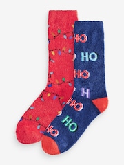 Red/Navy Cosy Christmas Bed Socks 2 Pack - Image 1 of 6