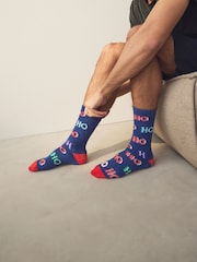 Red/Navy Cosy Christmas Bed Socks 2 Pack - Image 2 of 6