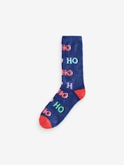 Red/Navy Cosy Christmas Bed Socks 2 Pack - Image 4 of 6