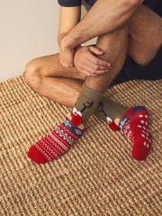 Red/Brown Christmas Rudolph Slipper Socks 1 Pack - Image 2 of 5