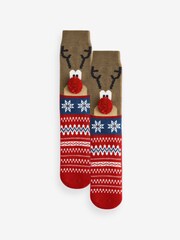 Red/Brown Christmas Rudolph Slipper Socks 1 Pack - Image 3 of 5