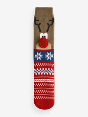 Red/Brown Christmas Rudolph Slipper Socks 1 Pack - Image 4 of 5